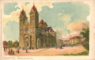 München, Bennokirche / church, Kuenstlerpostkarte No. 2846. von Ottmar Zieher, litho s: P. Kraemer