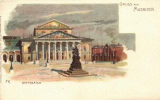 München, Hoftheater / theatre, Kuenstlerpostkarte No. 1016. von Ottmar Zieher, litho s: P. Kraemer