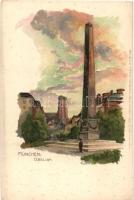 München, Obelisk, Kuenstlerpostkarte No. 2246. von Ottmar Zieher, litho, artist signed