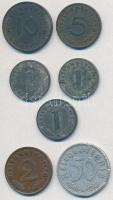 Német 3. Birodalom 1940-1944. 1pf-50pf (7x) T:2,2- German Third Reich 1940-1944. 1 Pfennig - 50 Pfennig (7x) C:XF,VF