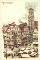 Stuttgart, Marktplatz / market square, E. Nister's litho s: P. Schnorr