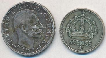 Szerbia 1915. 50p Ag &quot;I. Péter&quot; + Svédország 1950. 10ö Ag T:3 forrasztásnyom,ü., 2 Serbia 1915. 50 Para Ag &quot;Petar I&quot; + Sweden 1950. 10 Öre Ag C:F soldering mark,ding, XF