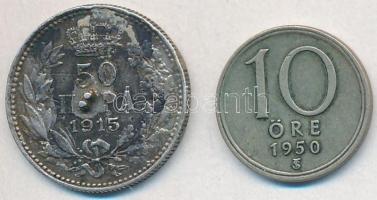 Szerbia 1915. 50p Ag "I. Péter" + Svédország 1950. 10ö Ag T:3 forrasztásnyom,ü., 2
Serbia...