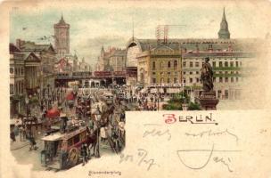 Berlin, Alexanderplatz / square, trams, litho (Rb)