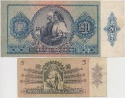 1939. 5P + 1941. 20P mindkettő hamis adópengő bélyeggel és hamis "Debreceni Fiókintézet MNB&quo...