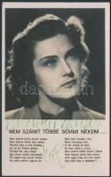 Karády Katalin (1910-1990) színésznő, énekes aláírása őt magát ábrázoló fotólapon