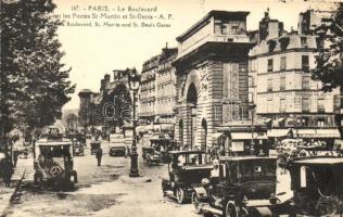 Paris, Boulevart, St. Martin and St. Denis gates, automobiles