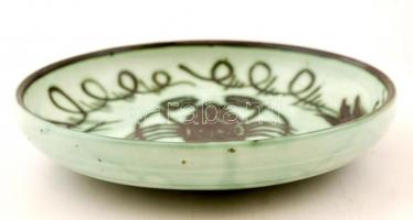 Iparművészeti Vállalatos Gorka rákmotívumos tál, festett mázas kerámia, jelzett, apró kopásnyomokkal...