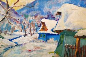 Kádár jelzéssel: Havasi utcarészlet. Olaj, falemez, keretben, 60×50 cm