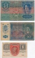 1913. 20K + 1915. 10K + 1916. 1K "Deutschösterreich" felülbélyegzéssel, mindhárom "SZ...