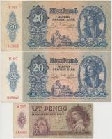 1936. 10P (2x) + 1939. 5P + 1941. 20P (2x) egyik gyári papírránccal T:I,I-(csak egy db),III