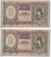 1943. 1000P (2x) sorszámkövetők, nyomdai papírráncokkal T:I,I-