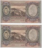 1943. 1000P (2x) sorszámkövetők, nyomdai papírráncokkal T:I,I-