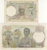 Francia Nyugat-Afrika 1942. 5F T:III + 1948. 100F T:III