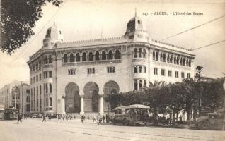 Algiers, Alger; L'Hotel des Postes, autobus, tram, automobiles (EK)