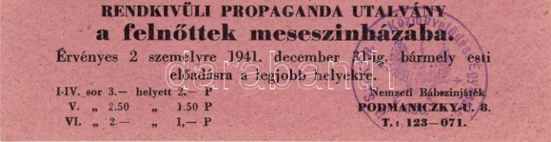 1941. Utalvány "Nemzeti Bábszínjáték"-ra T:I RR!!