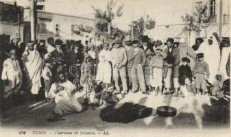 Tunis, 'Charmeur de Serpents' / snake charmer, probably taken from postcard booklet