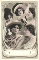 Five ladies, greeting card, Art Nouveau