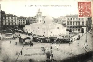 Algiers, Alger; Place du Gouvernement et Palais Consulaire / Governement square and the Consular palace, tram (EK)