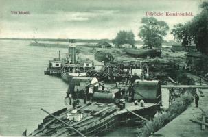 Komárom, Téli kikötő, gőzhajó, uszály; kiadja Czike Dénes / winter port, steamships