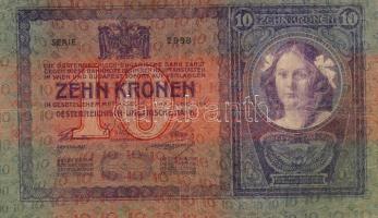 1904. 10K erősen balra és felfelé csúszott nyomat, ennél a bankjegynél nagyon ritka! T:III