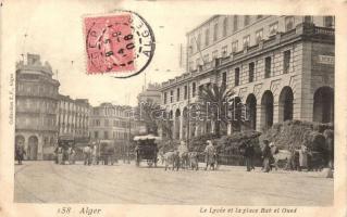 Algiers, Alger; 'Le Lycée et la place Bab el Oued' / grammar school, Bab el Oued square, horse carriage