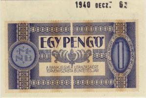 1938. 1P csak hátlapi fázisnyomat, felső ívszéllel, "1940 DECZ.6." bélyegzővel! T:I