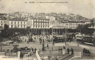 Algiers, Alger; 'La Place du Gouvernement et la Haute-Ville' / Governement square and the uptown, tram