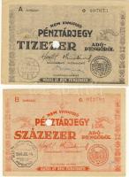 1946. 10.000AP, 100.000AP, 1000.000AP, 10.000.000AP pénztárjegy, benne nyomási elcsúszások, helyesírási hibák T:II,III/III
