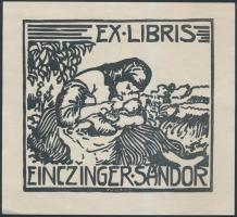 Einczinger Ferenc (1879-1950): Ex libris Einczinger Sándor, fametszet, papír, jelzett a metszeten, 12×13 cm