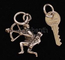 Ezüst medálok, nyilas+ kulcs, az egyik jelzett, Ag., 2gr., 2db/ Silver medals, Arrow+ key, marked, Ag. 2gr., 2 pc