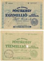 1946. 10.000AP, 100.000AP, 1000.000AP, 10.000.000AP pénztárjegy, benne nyomási elcsúszások, helyesír...
