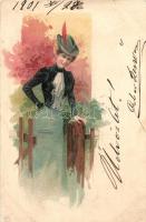 Lady leaning on the fence, WCL No. 707, litho (EB)