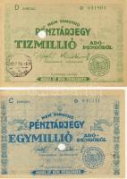 1946. 10.000AP, 100.000AP, 1000.000AP, 10.000.000AP pénztárjegy, benne nyomási elcsúszások, helyesír...