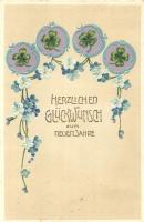 &#039;Herzlichen Glückwunsch&#039; / New Year, clover, Erika No. 3259, floral, litho, Emb. (EK)