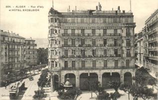 Algiers, Rue d'Isly, Grand Hotel Excelsior / street, hotel, tram