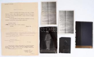 1945 A Vörös Hadsereg által kiállított igazolás gyógyítási jogról, + 2 db fotókópia + 3 db üveglemez negatív, kfl méretben