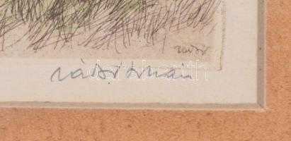 Zádor István (1882-1963): Pipázó pásztor. Színezett rézkarc, papír-karton, 28×38 cm