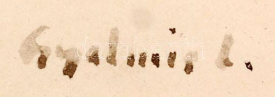 Olvashatatlan jelzéssel: Folyókanyarulat. Tus, papír, üvegezett keretben, 22×30 cm