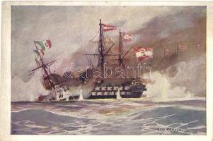 Die Seeschlacht bei Lissa. Rammung des Ré di Portogallo durch SMS Kaiser / WWI K.u.K. Navy, Österr. Flottenverein Nr F. 109. s: Harry Heusser