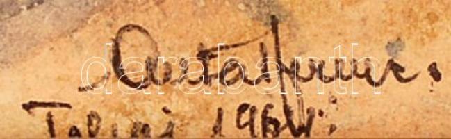 Antal Ferenc: Tokaj, Főtér. Akvarell, karton, jelzett, üvegezett keretben, 50×35