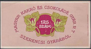 Díszes csokipapír, Magyar Kakaó- és Csokoládégyár Rt., Szerencs, 125. szám (Bp., Franklin)