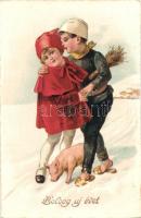 New Year, children, pig, chimney sweeper, E.A.S. 5536. litho (EK)