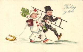 New Year, clown, chimney sweeper, Amag No. 1137. litho