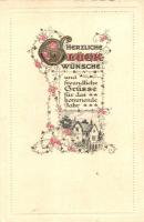 &#039;Herzliche Glückwünsche&#039; / New Year, floral, golden decoration, litho, Emb. (EK)