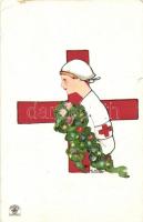 A Vöröskereszt Egyesület jövedelmének gyarapítására létrejött segélylap / Red Cross nurse, charity propaganda, litho s: K. Klári (b)