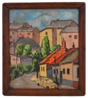 Mo jelzéssel: Utcarészlet. Olaj, farost, keretben, 42×35 cm