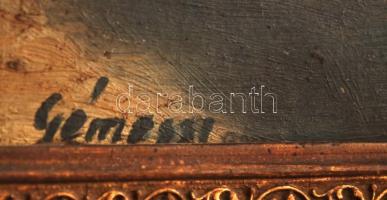 Gémessi jelzéssel: Óvárosi utcarészlet. Olaj, karton, keretben, 23×17 cm