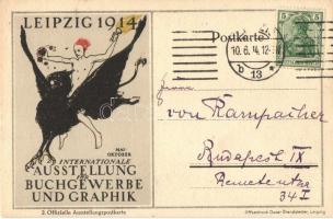 1914 Leipzig Internationale Ausstellung für Buchgewerbe und Graphik, Bugra / bookpublishing and graphic exposition; German art postcard with matching poster stamp
