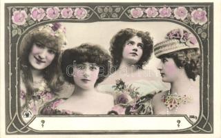 Ladies, N.P.G. No 358/5, P.J. Falk, Art Nouveau, floral (EK)